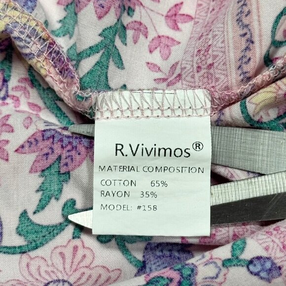 R Vivimos Tiered Floral Maxi Dress Sz.S Pink Short Sleeve Cottage Boho Romantic - Picture 11 of 16